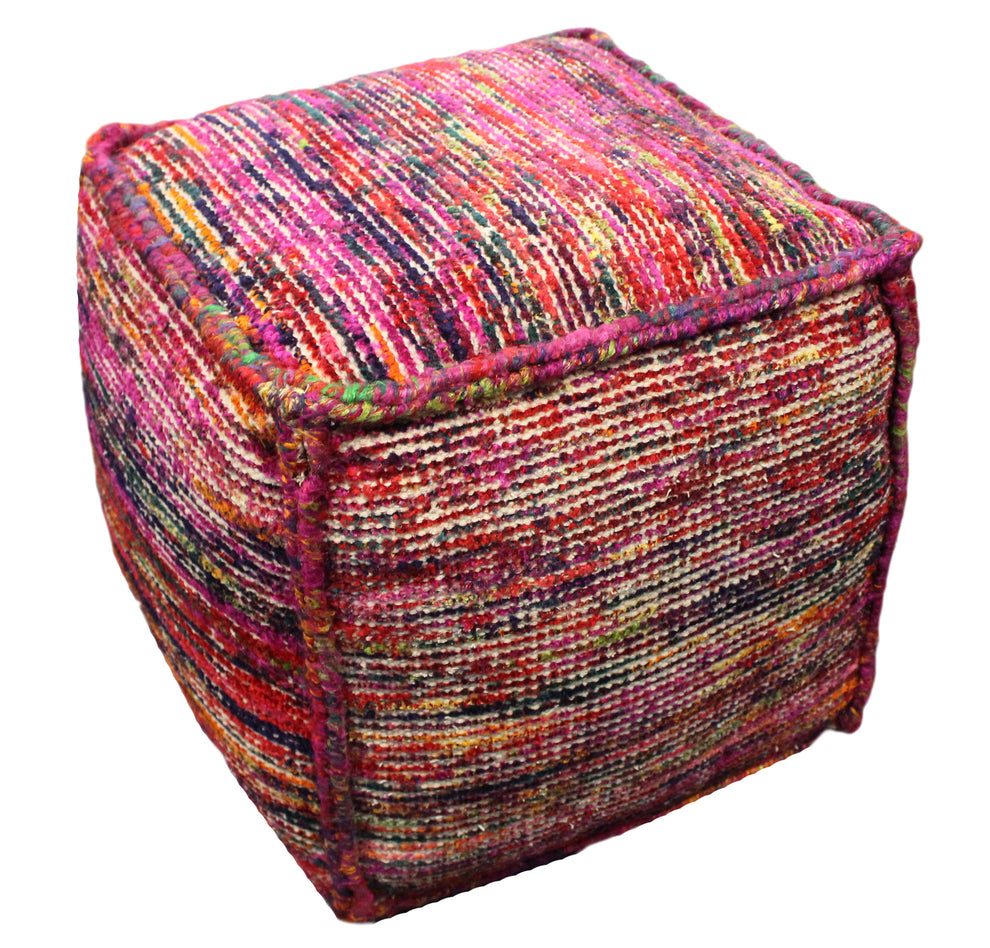 Pink Wool Cube Pouf Ottoman By Homeroots | Ottomans | Modishstore - 2