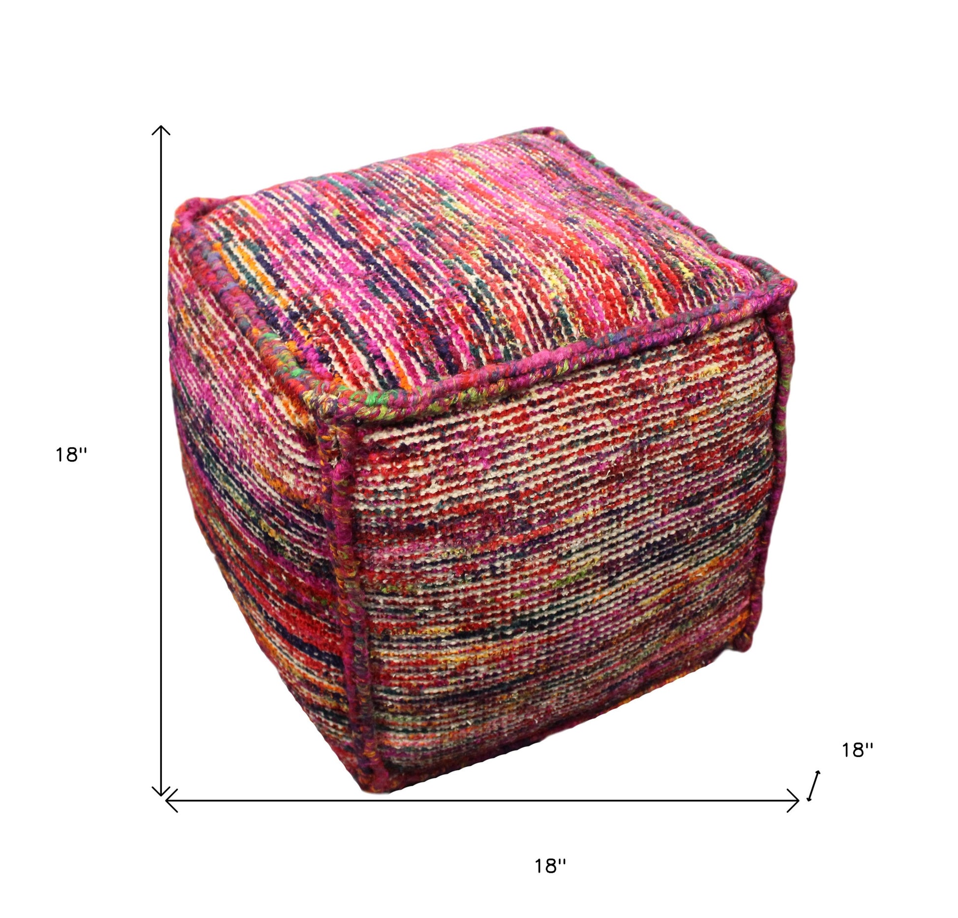 Pink Wool Cube Pouf Ottoman By Homeroots | Ottomans | Modishstore - 4