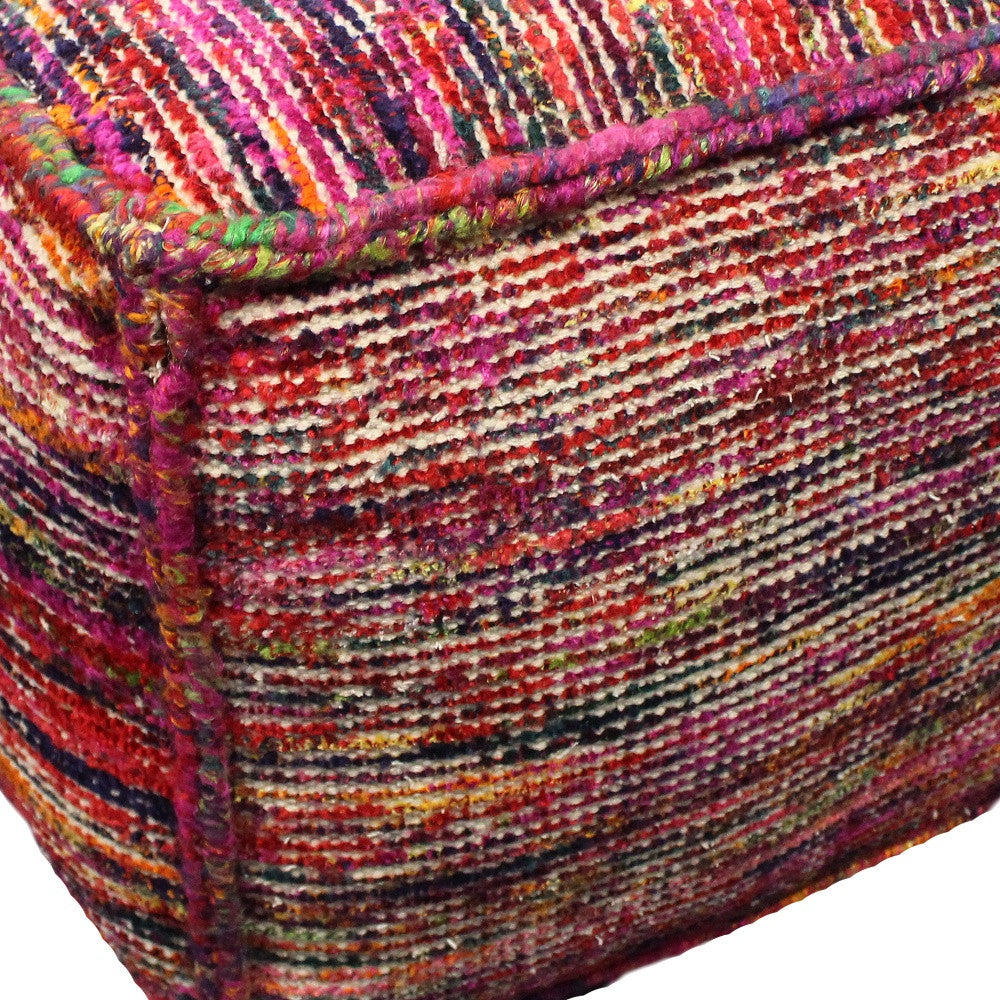 Pink Wool Cube Pouf Ottoman By Homeroots | Ottomans | Modishstore - 3