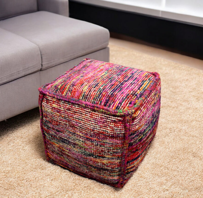 Pink Wool Cube Pouf Ottoman By Homeroots | Ottomans | Modishstore - 1