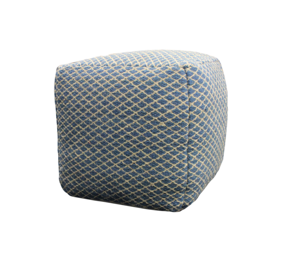 Blue and Beige Wool Cube Trellis Pouf Ottoman By Homeroots | Ottomans | Modishstore - 2