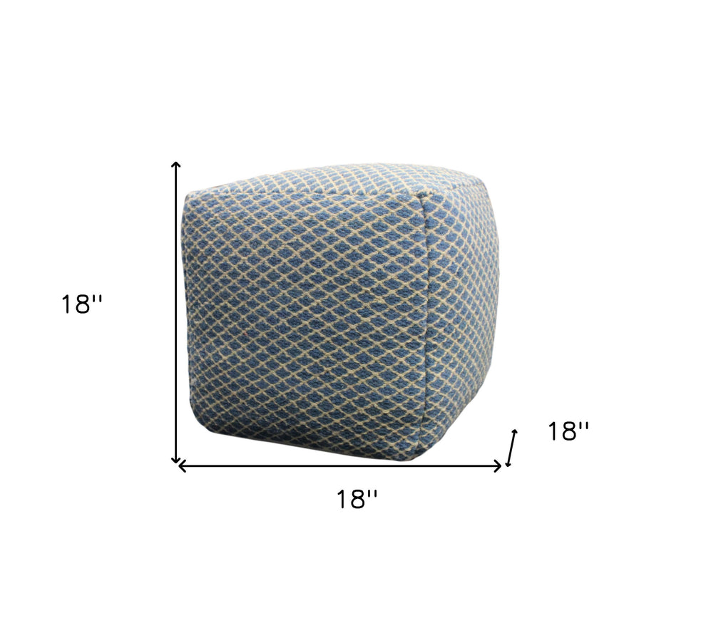 Blue and Beige Wool Cube Trellis Pouf Ottoman By Homeroots | Ottomans | Modishstore - 3