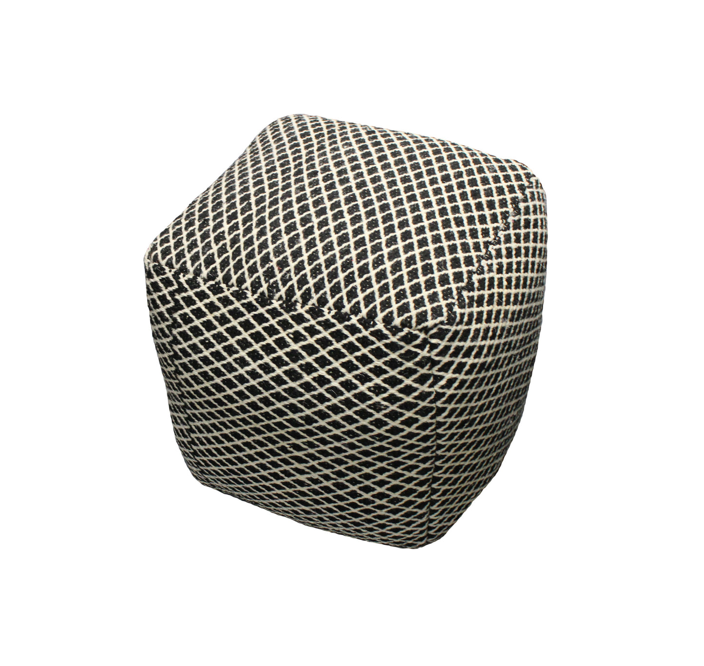 Black and Ivory Wool Cube Geometric Pouf Ottoman By Homeroots | Ottomans | Modishstore - 2