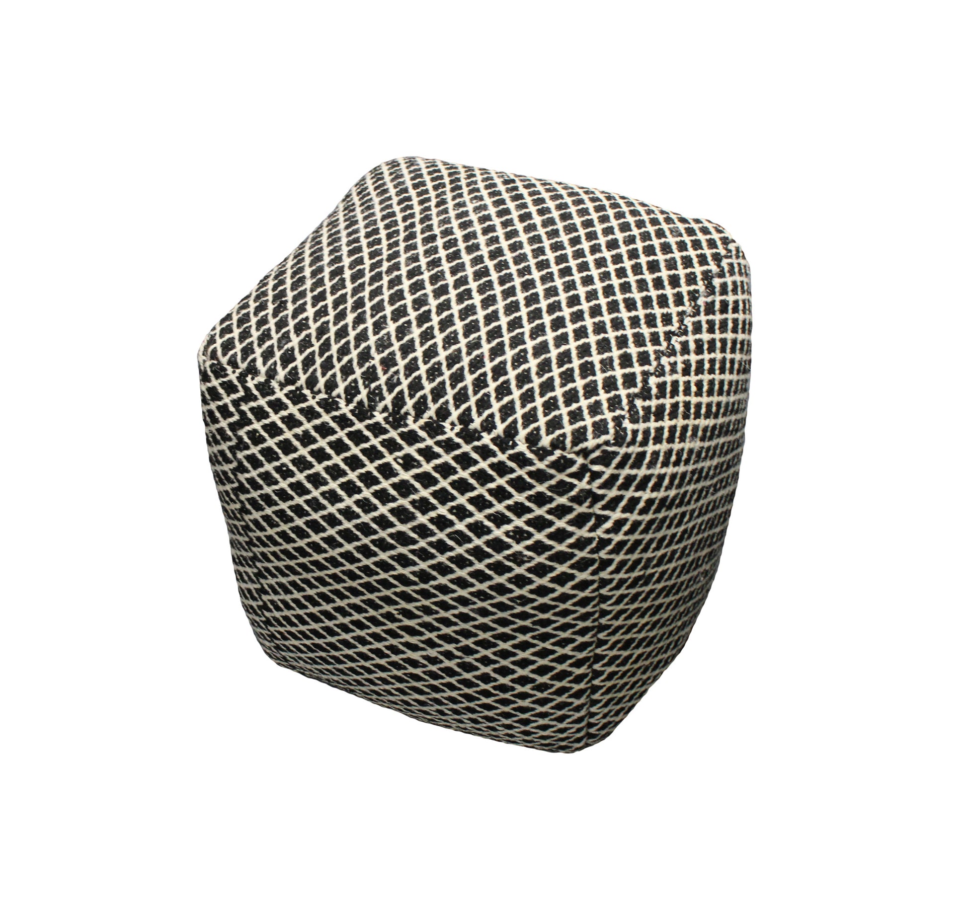 Black and Ivory Wool Cube Geometric Pouf Ottoman By Homeroots | Ottomans | Modishstore - 2
