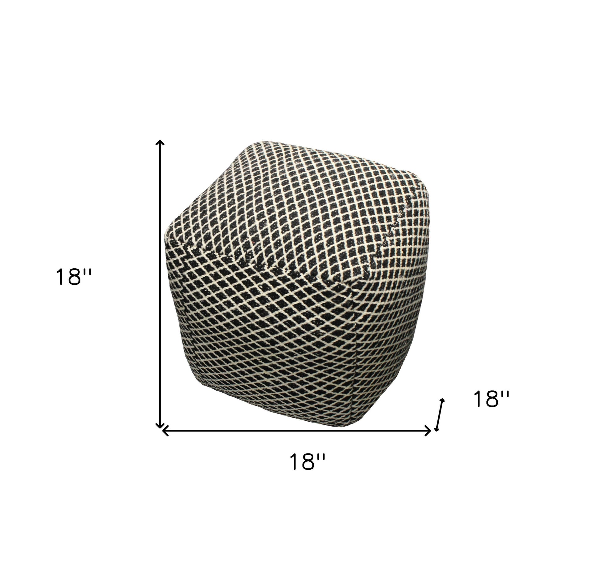 Black and Ivory Wool Cube Geometric Pouf Ottoman By Homeroots | Ottomans | Modishstore - 4