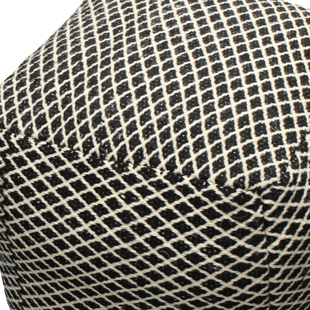Black and Ivory Wool Cube Geometric Pouf Ottoman By Homeroots | Ottomans | Modishstore - 3
