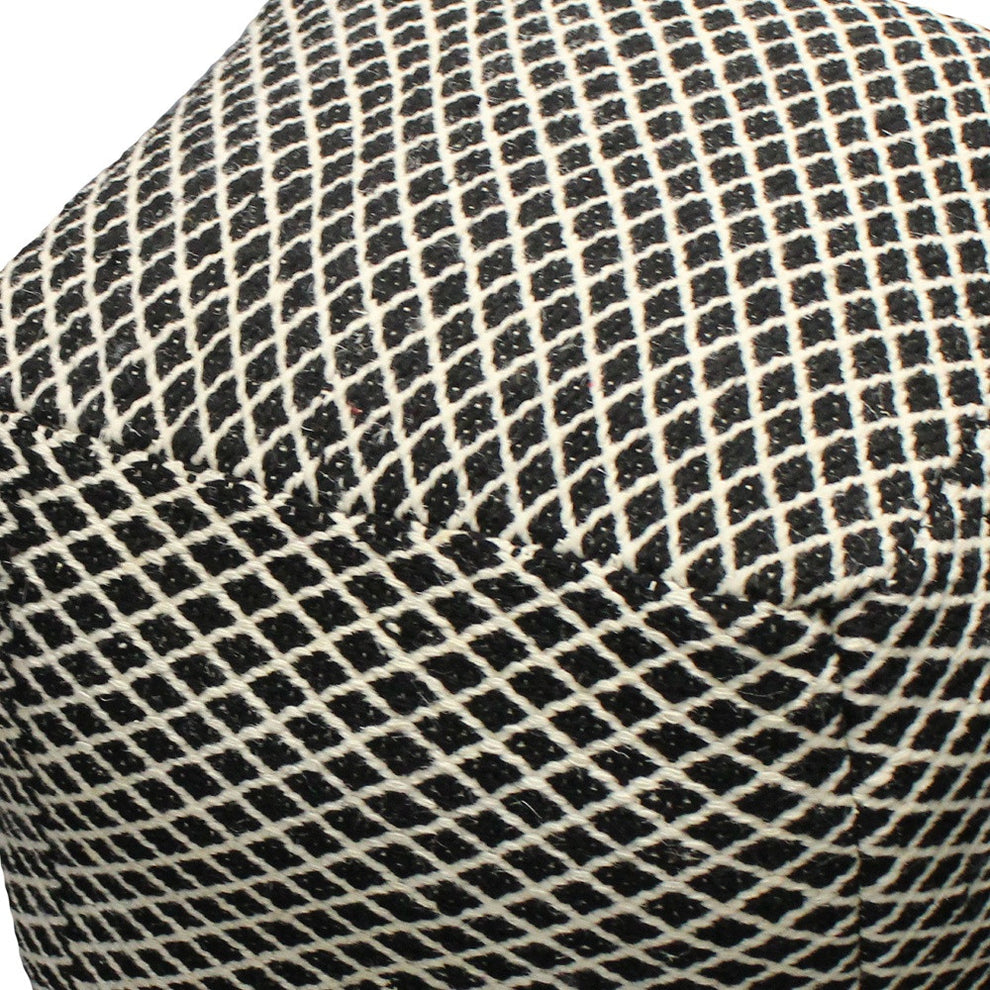 Black and Ivory Wool Cube Geometric Pouf Ottoman By Homeroots | Ottomans | Modishstore - 3