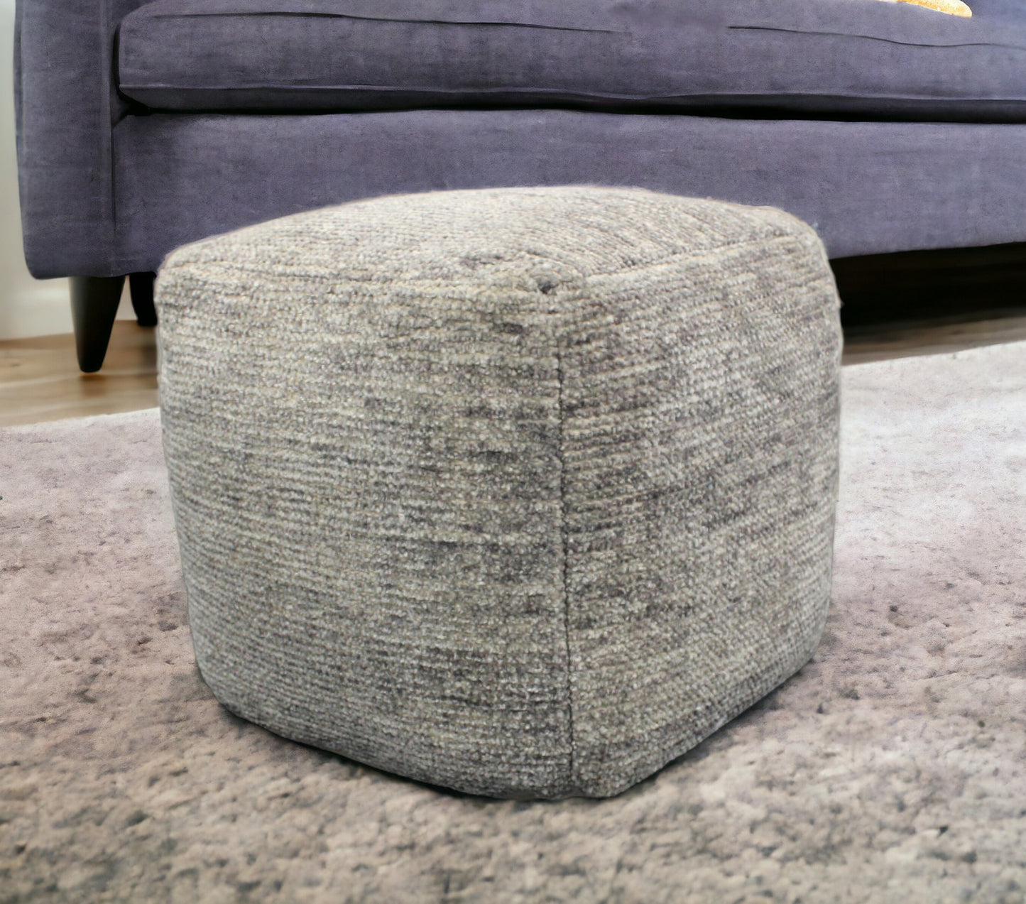 Gray Wool Cube Pouf Ottoman By Homeroots | Ottomans | Modishstore - 1