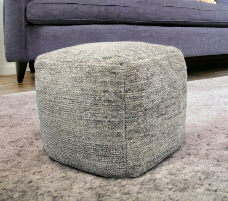 Gray Wool Cube Pouf Ottoman By Homeroots | Ottomans | Modishstore - 1