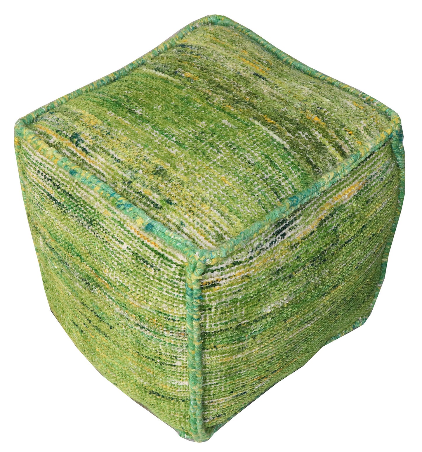 Green Recycled Silk and Cotton Blend Cube Pouf Ottoman By Homeroots | Ottomans | Modishstore - 2