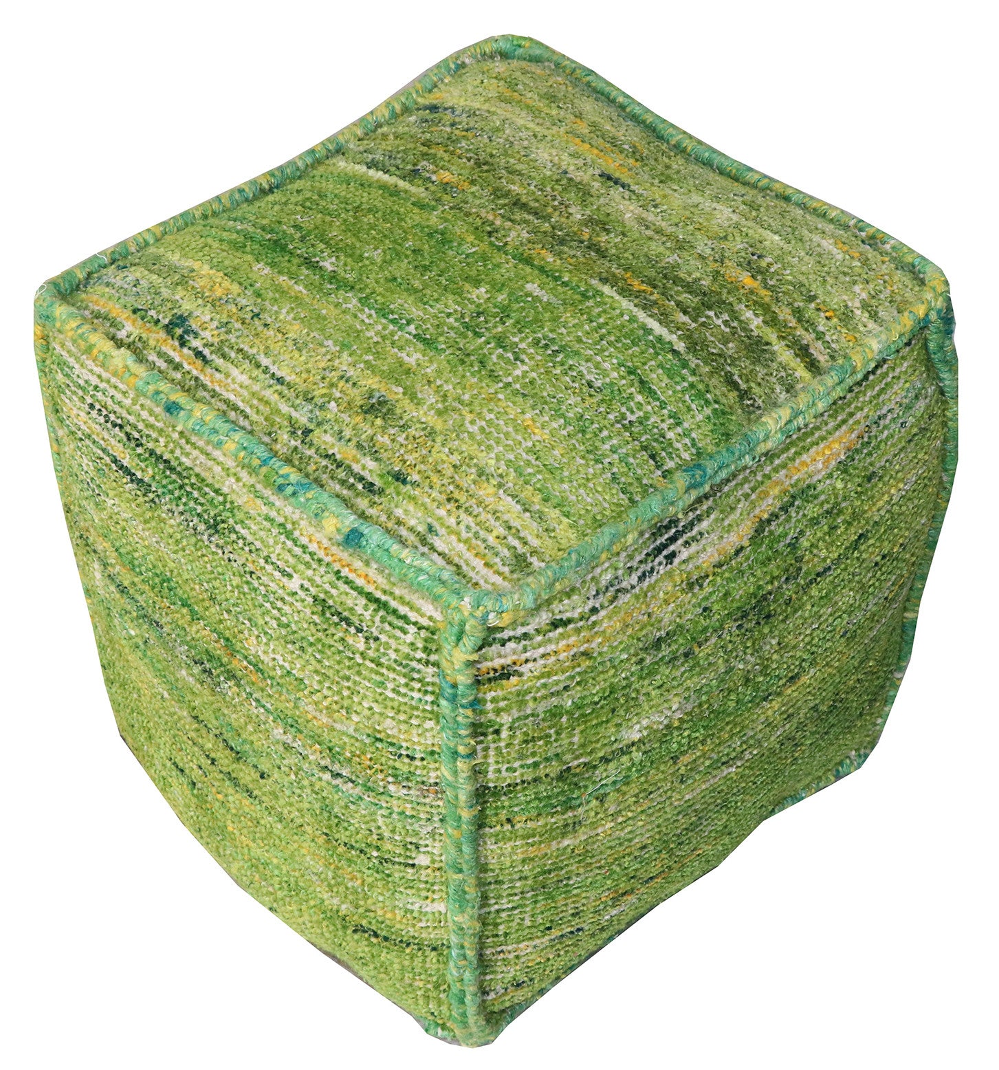 Green Recycled Silk and Cotton Blend Cube Pouf Ottoman By Homeroots | Ottomans | Modishstore - 2