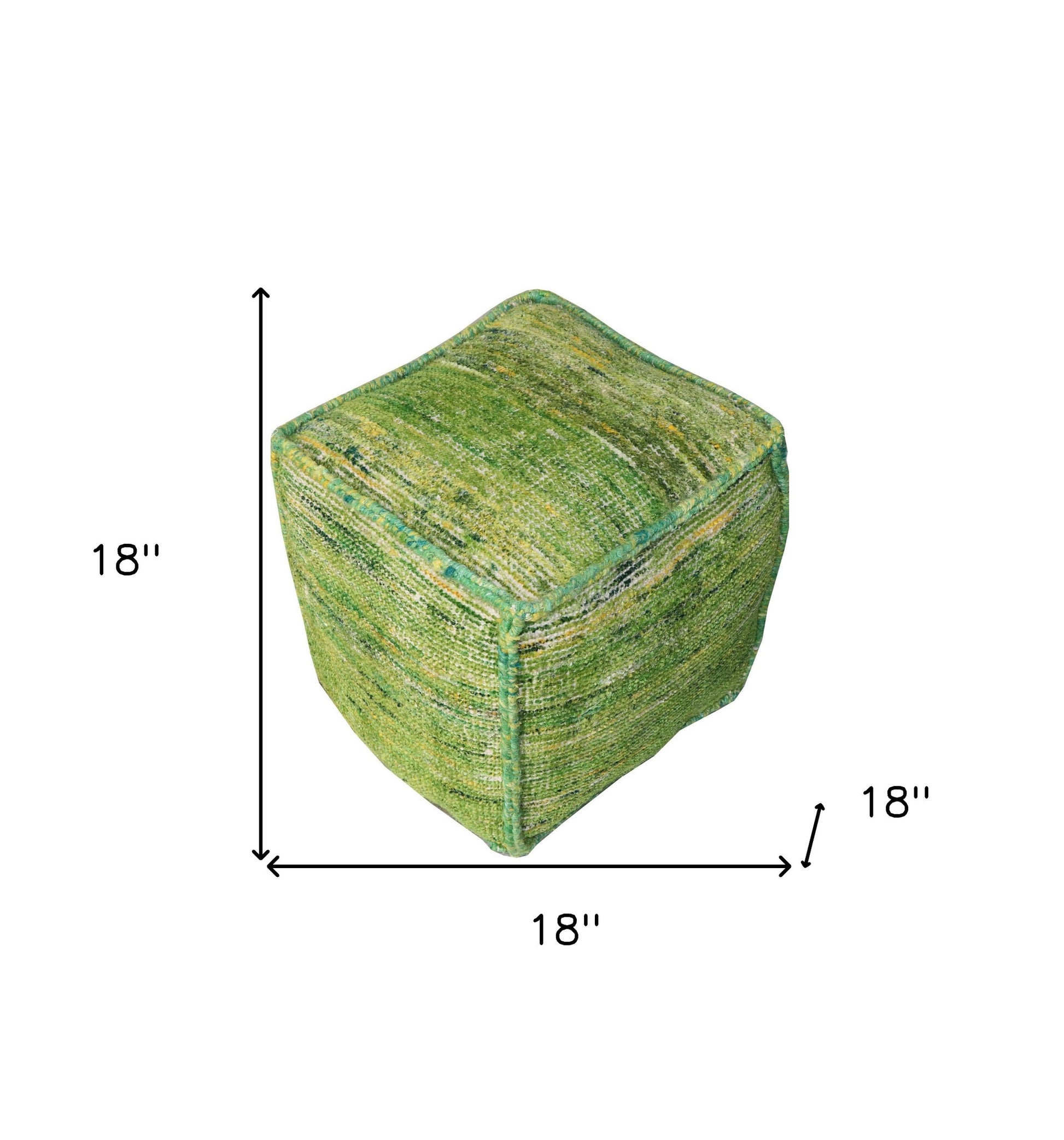 Green Recycled Silk and Cotton Blend Cube Pouf Ottoman By Homeroots | Ottomans | Modishstore - 5