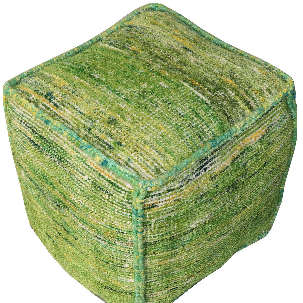 Green Recycled Silk and Cotton Blend Cube Pouf Ottoman By Homeroots | Ottomans | Modishstore - 4