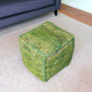 Green Recycled Silk and Cotton Blend Cube Pouf Ottoman By Homeroots | Ottomans | Modishstore - 1