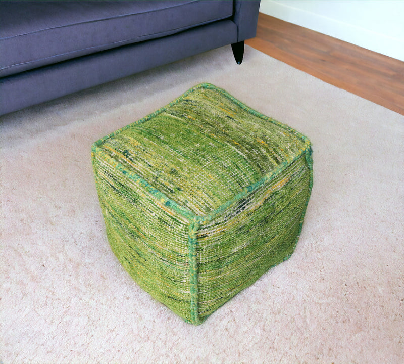 Green Recycled Silk and Cotton Blend Cube Pouf Ottoman By Homeroots | Ottomans | Modishstore - 1