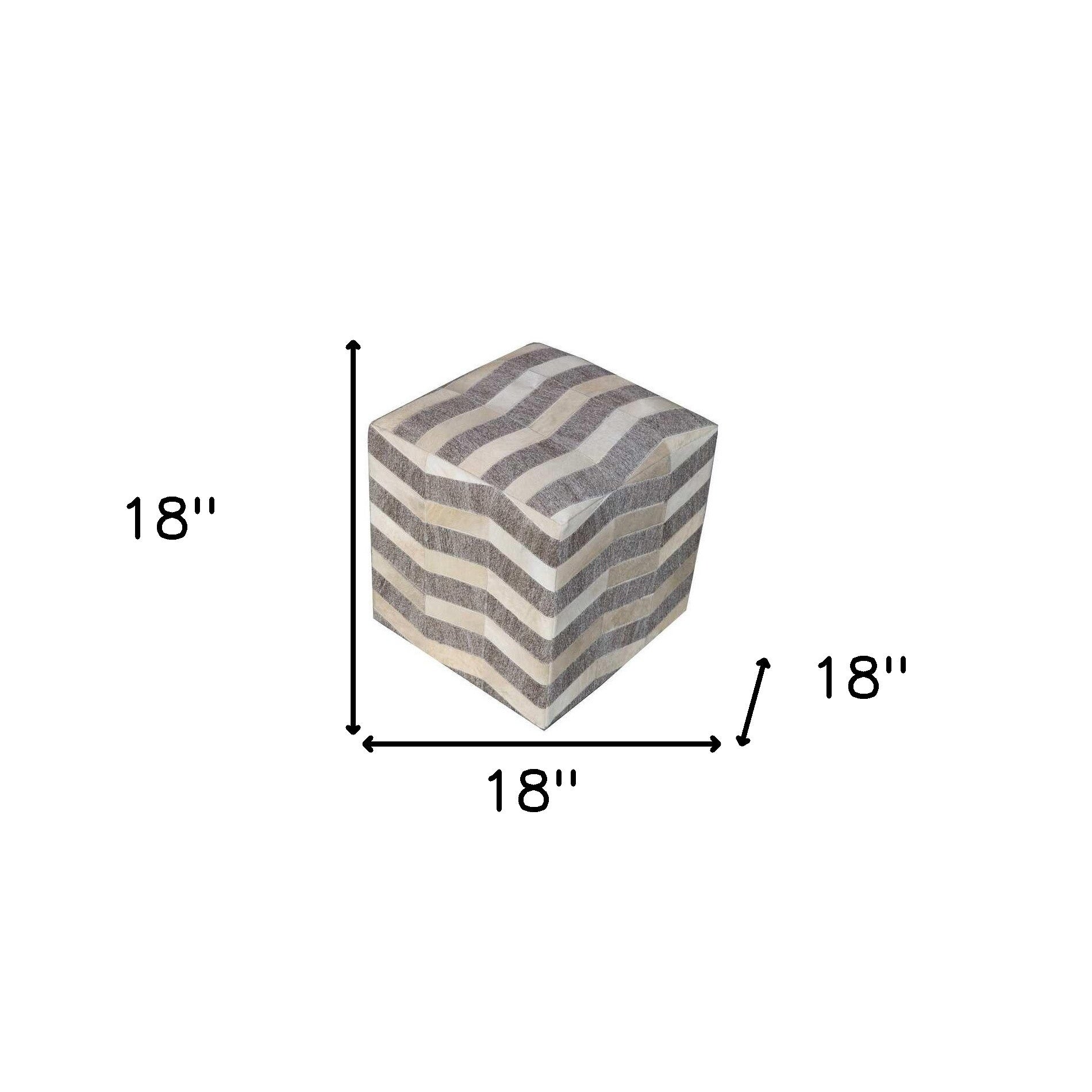Gray and Beige Hair on Hide Cube Chevron Pouf Ottoman By Homeroots | Ottomans | Modishstore - 5