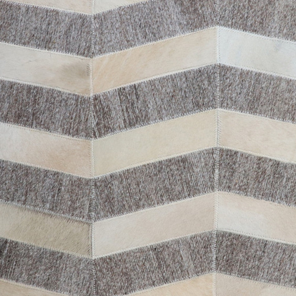 Gray and Beige Hair on Hide Cube Chevron Pouf Ottoman By Homeroots | Ottomans | Modishstore - 4