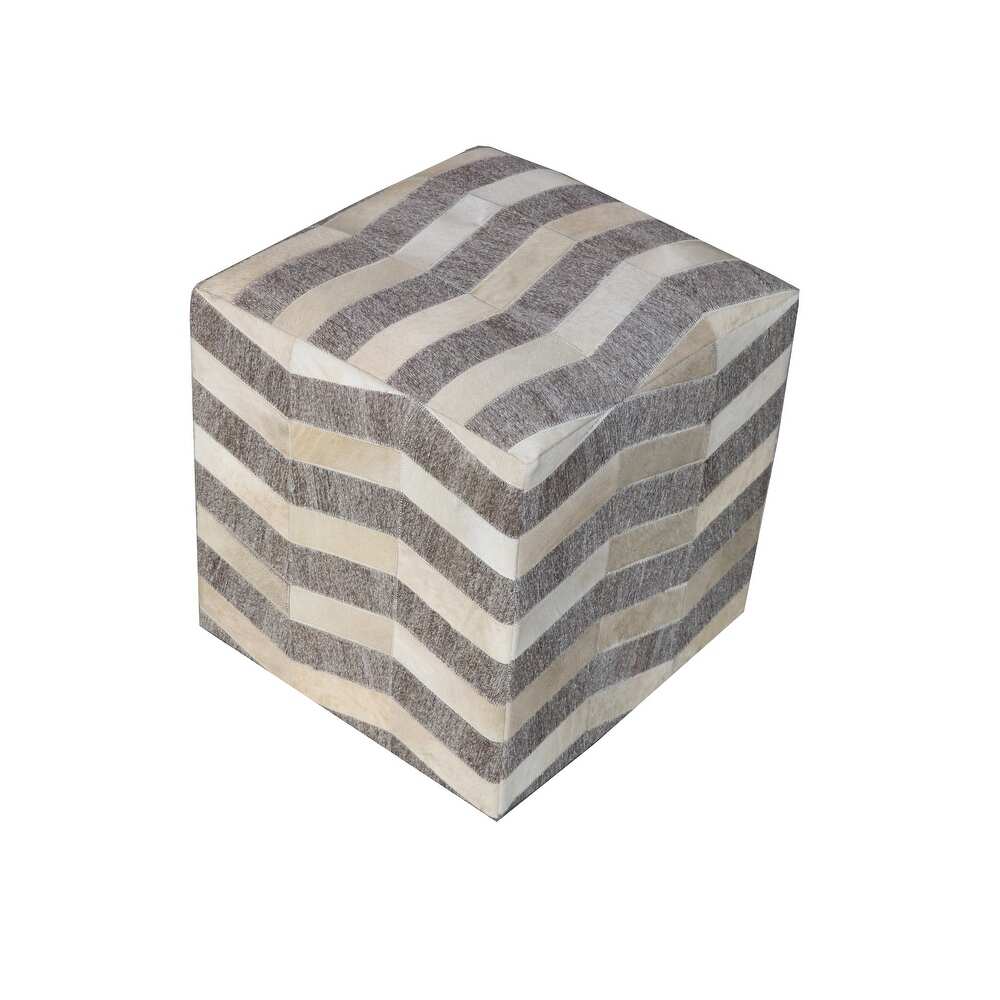 Gray and Beige Hair on Hide Cube Chevron Pouf Ottoman By Homeroots | Ottomans | Modishstore - 2