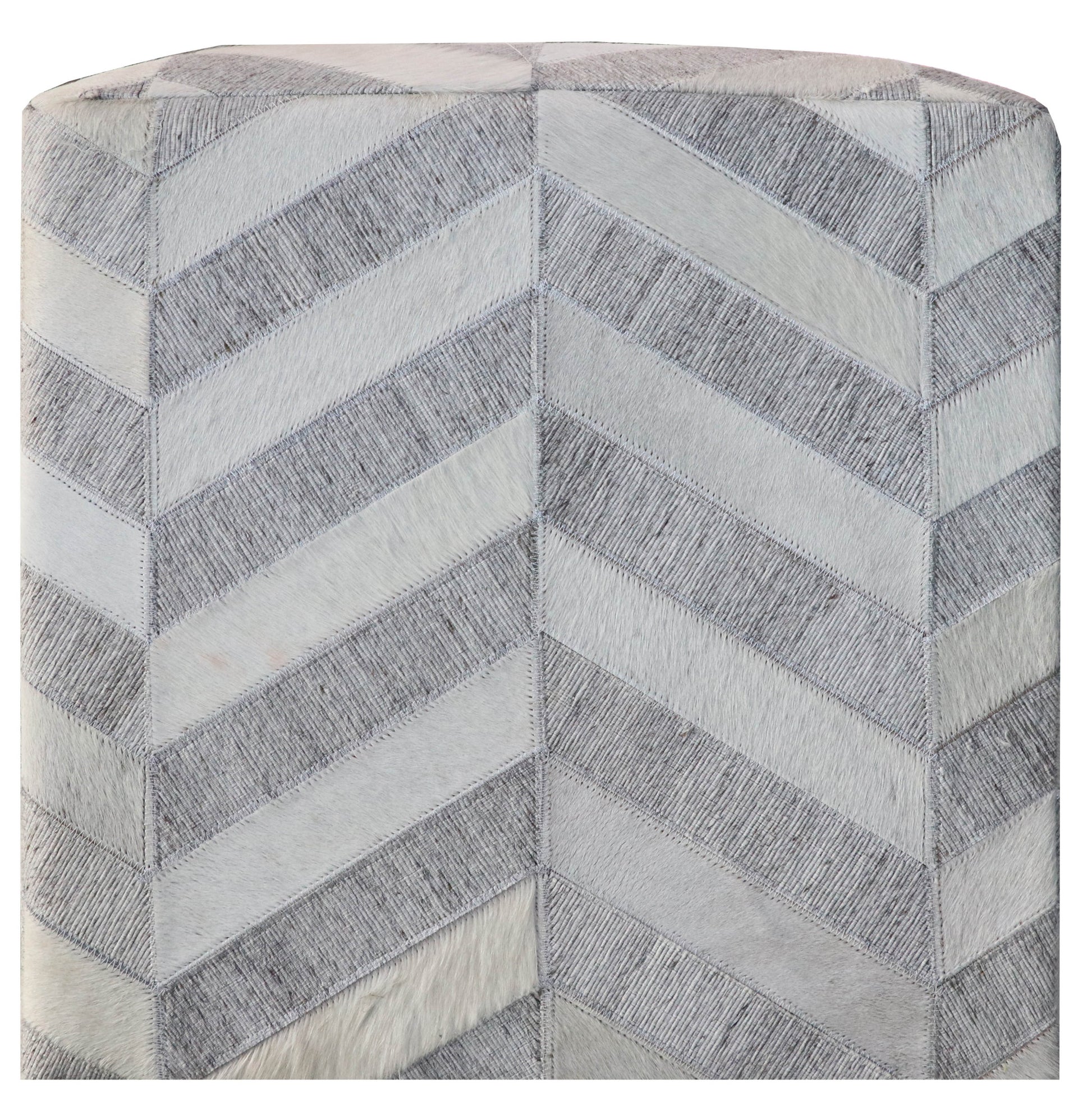 Gray and Ivory Hair on Hide Cube Chevron Pouf Ottoman By Homeroots | Ottomans | Modishstore - 4