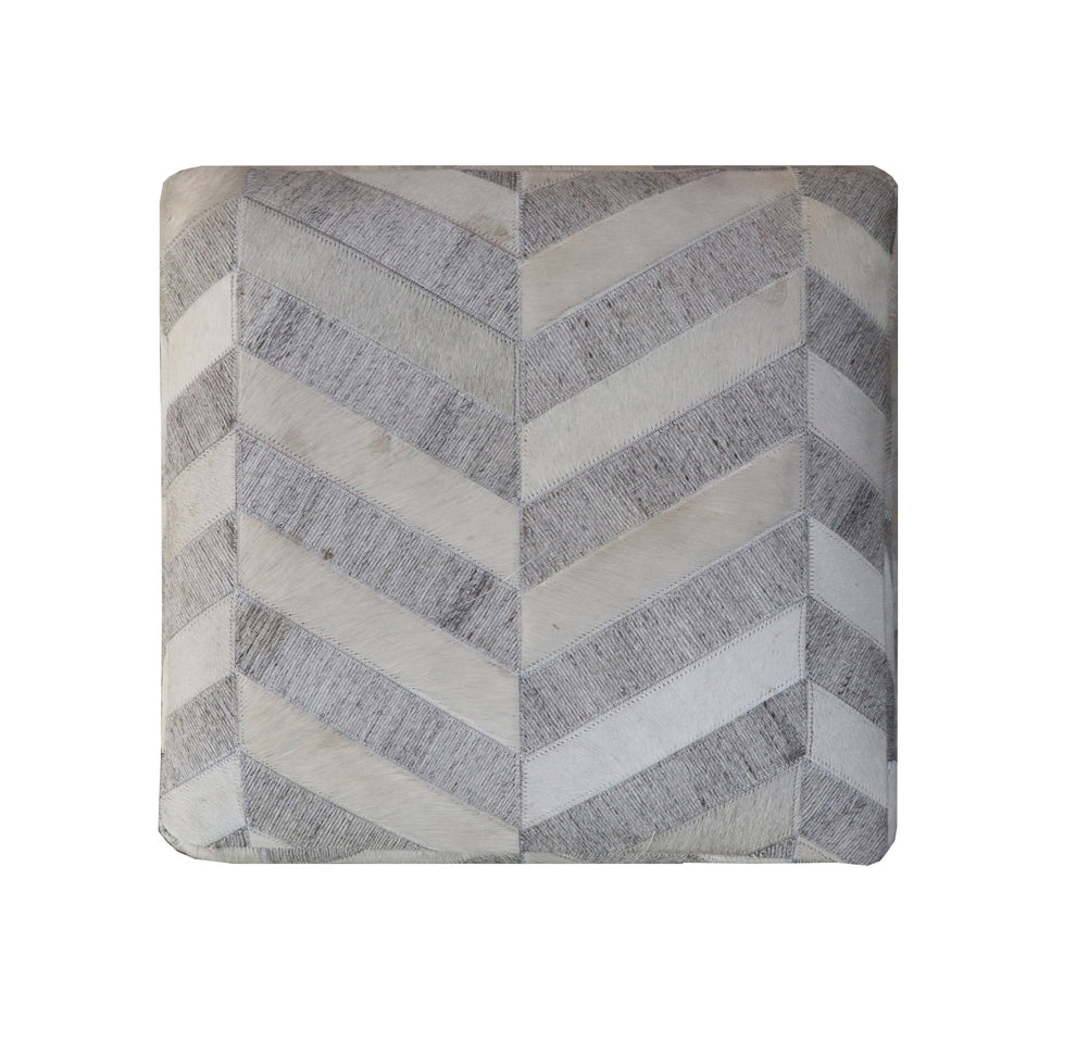 Gray and Ivory Hair on Hide Cube Chevron Pouf Ottoman By Homeroots | Ottomans | Modishstore - 3