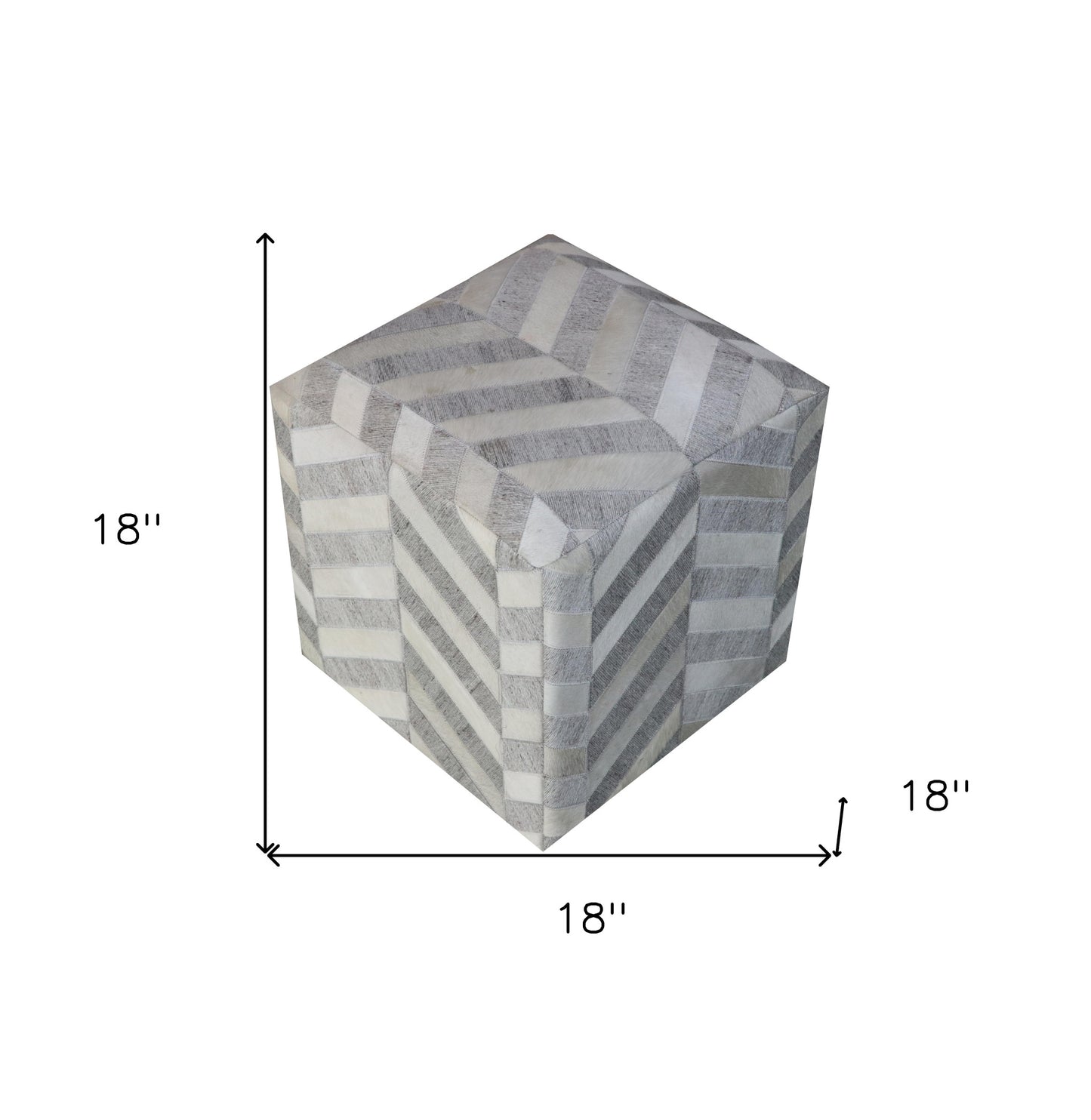 Gray and Ivory Hair on Hide Cube Chevron Pouf Ottoman By Homeroots | Ottomans | Modishstore - 6