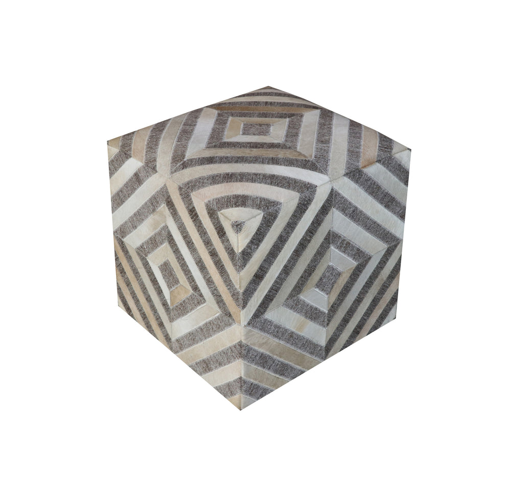 Gray and Beige Hair on Hide Cube Geometric Pouf Ottoman By Homeroots | Ottomans | Modishstore - 2
