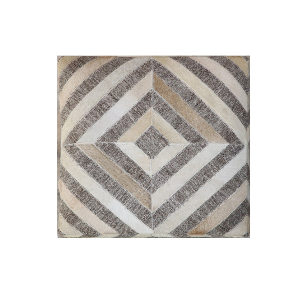 Gray and Beige Hair on Hide Cube Geometric Pouf Ottoman By Homeroots | Ottomans | Modishstore - 4