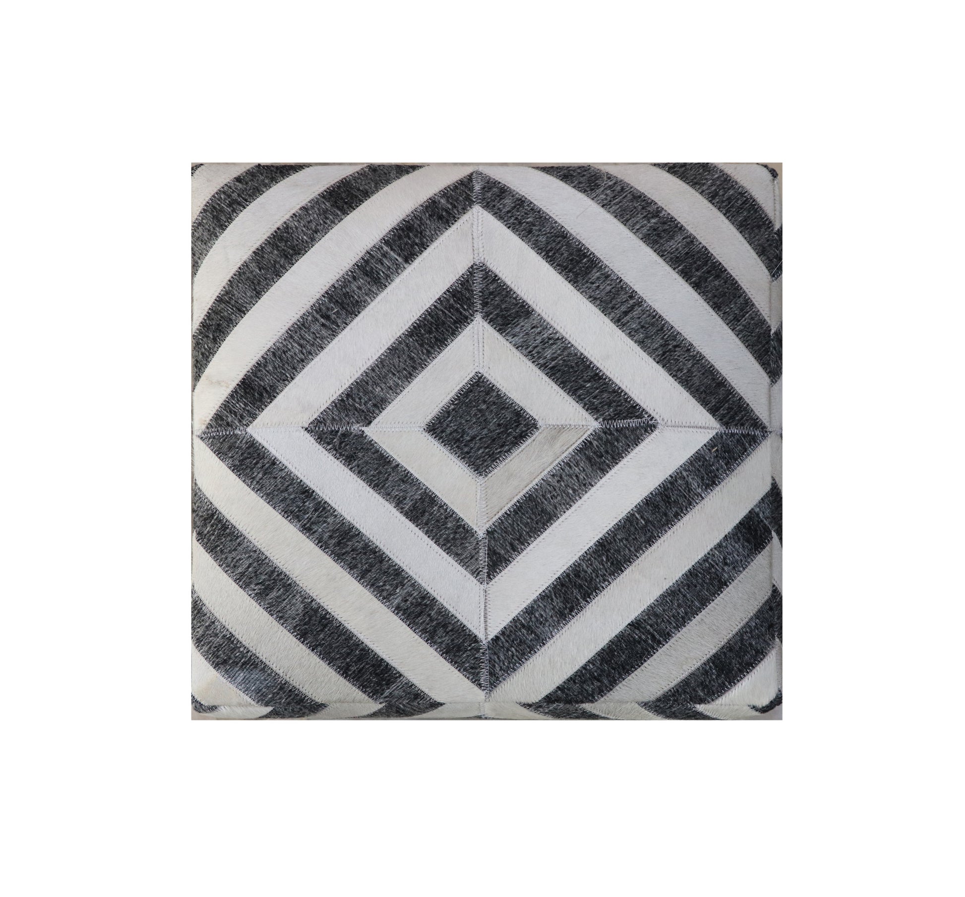 Dark Gray and Ivory Hair on Hide Cube Geometric Pouf Ottoman By Homeroots | Ottomans | Modishstore - 4