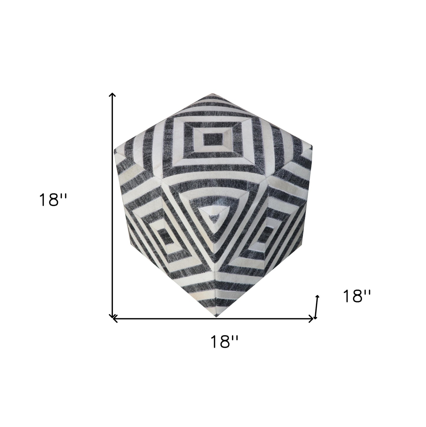 Dark Gray and Ivory Hair on Hide Cube Geometric Pouf Ottoman By Homeroots | Ottomans | Modishstore - 6