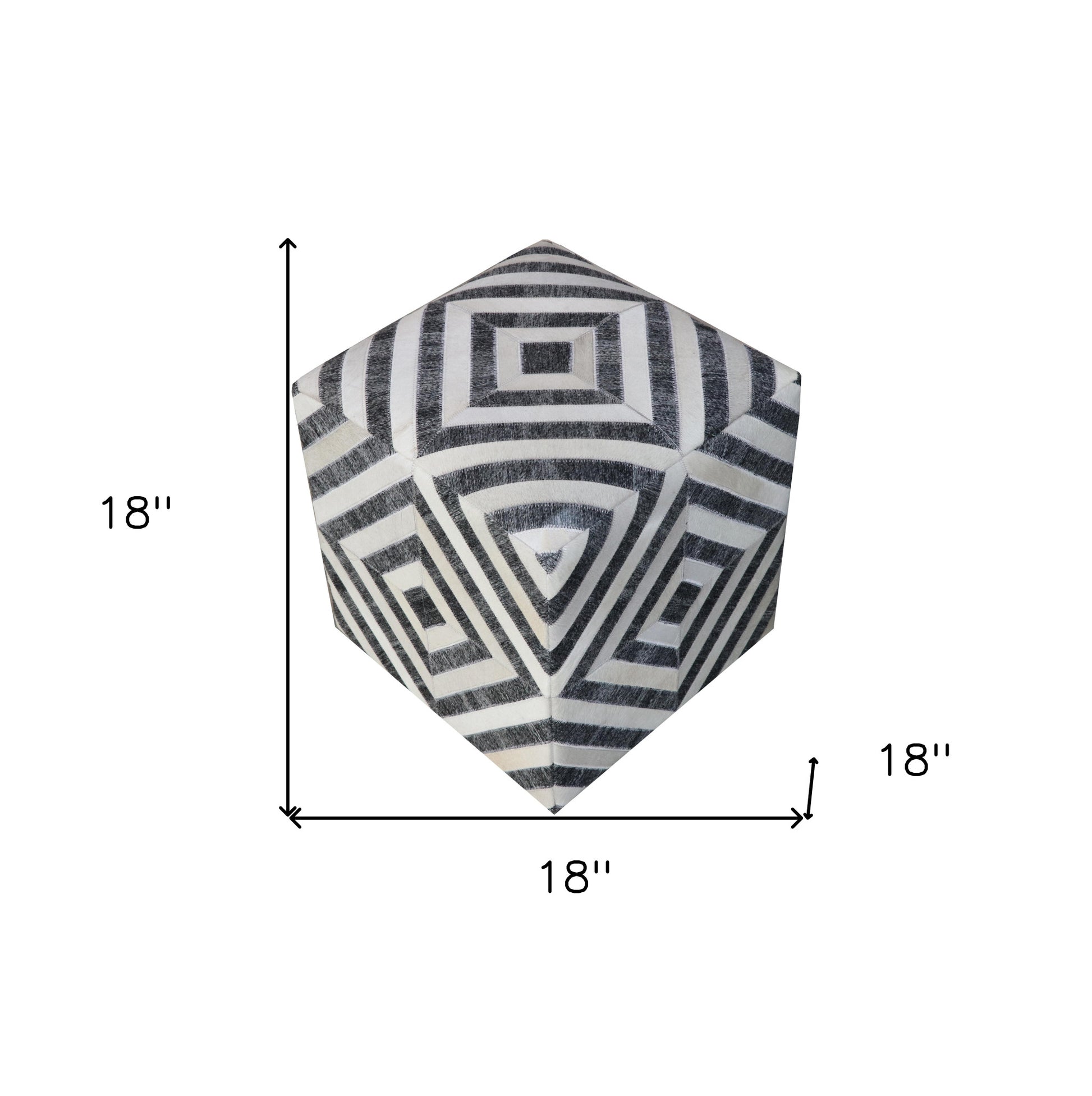Dark Gray and Ivory Hair on Hide Cube Geometric Pouf Ottoman By Homeroots | Ottomans | Modishstore - 6