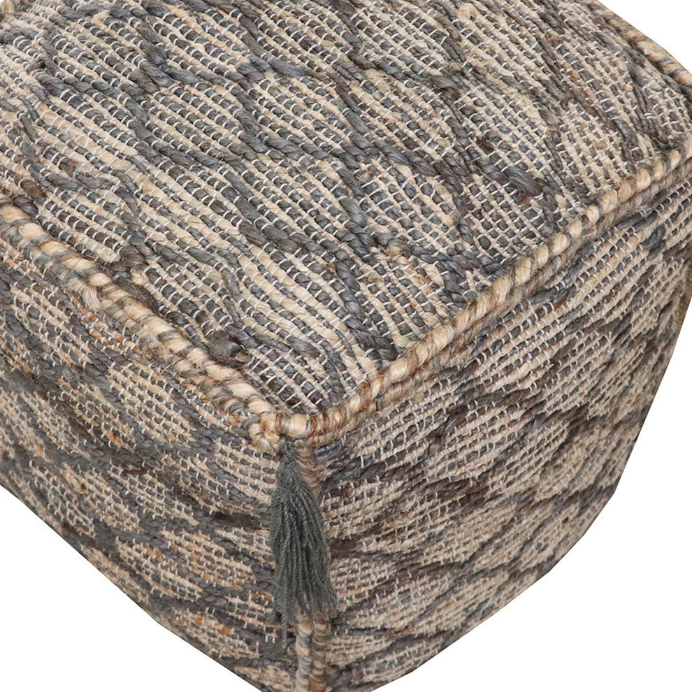 Natural Gray And Taupe Jute Cube Trellis Pouf Ottoman By Homeroots | Ottomans | Modishstore - 3