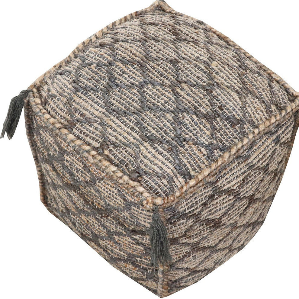 Natural Gray And Taupe Jute Cube Trellis Pouf Ottoman By Homeroots | Ottomans | Modishstore - 4