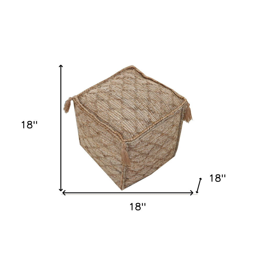 Brown Jute Cube Trellis Pouf Ottoman By Homeroots | Ottomans | Modishstore - 5