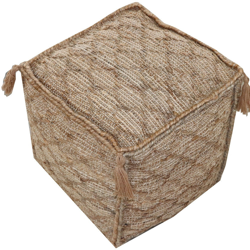 Brown Jute Cube Trellis Pouf Ottoman By Homeroots | Ottomans | Modishstore - 4