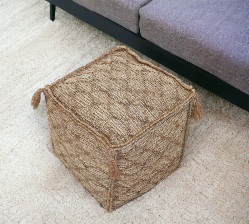 Brown Jute Cube Trellis Pouf Ottoman By Homeroots | Ottomans | Modishstore - 1