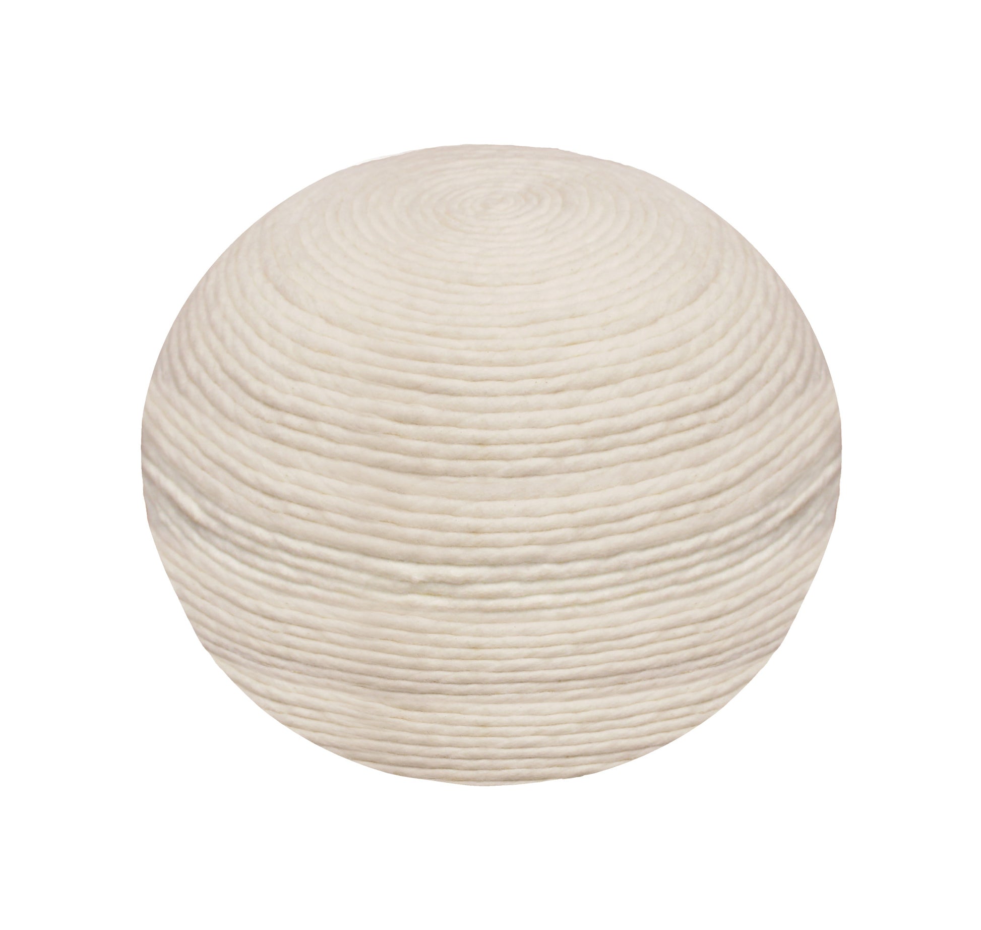 Ivory Wool Round Ribbed Pouf Ottoman By Homeroots | Ottomans | Modishstore - 3