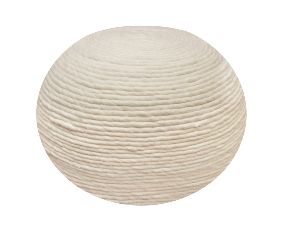 Ivory Wool Round Ribbed Pouf Ottoman By Homeroots | Ottomans | Modishstore - 4