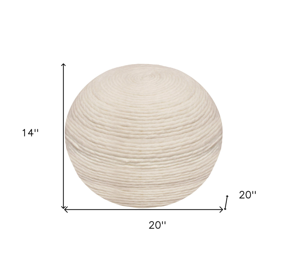 Ivory Wool Round Ribbed Pouf Ottoman By Homeroots | Ottomans | Modishstore - 5