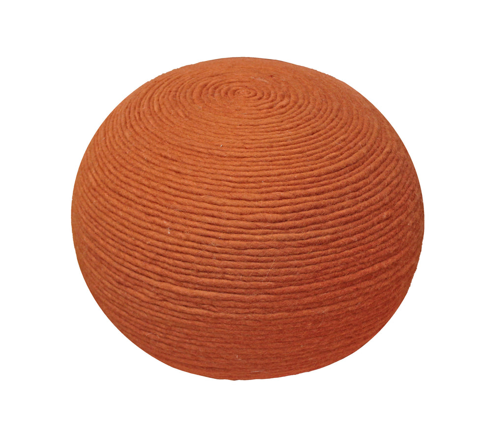 Orange Wool Round Ribbed Pouf Ottoman By Homeroots | Ottomans | Modishstore - 3