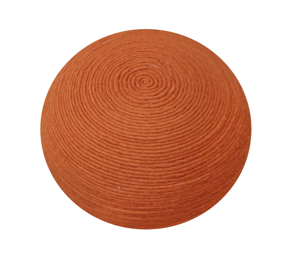 Orange Wool Round Ribbed Pouf Ottoman By Homeroots | Ottomans | Modishstore - 2