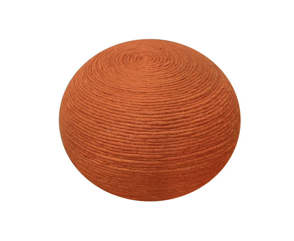 Orange Wool Round Ribbed Pouf Ottoman By Homeroots | Ottomans | Modishstore - 4