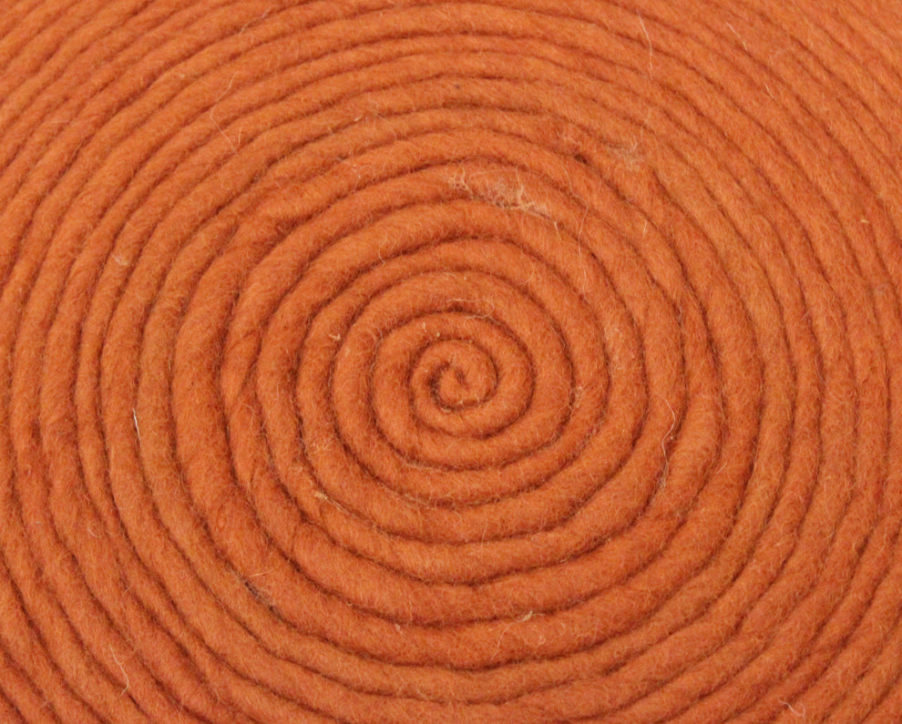 Orange Wool Round Ribbed Pouf Ottoman By Homeroots | Ottomans | Modishstore - 6