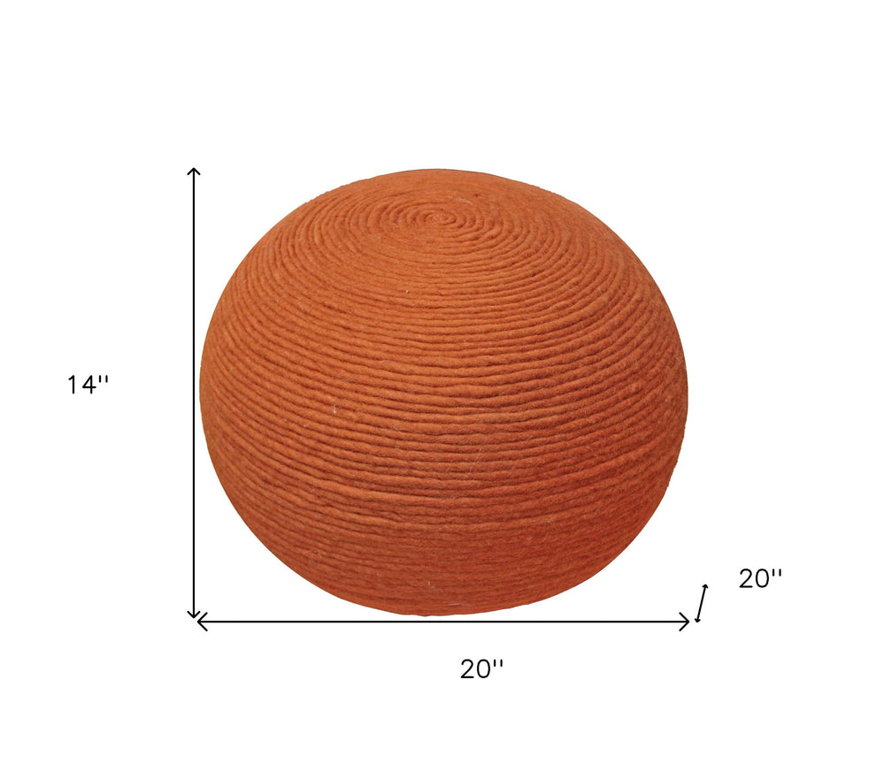 Orange Wool Round Ribbed Pouf Ottoman By Homeroots | Ottomans | Modishstore - 5