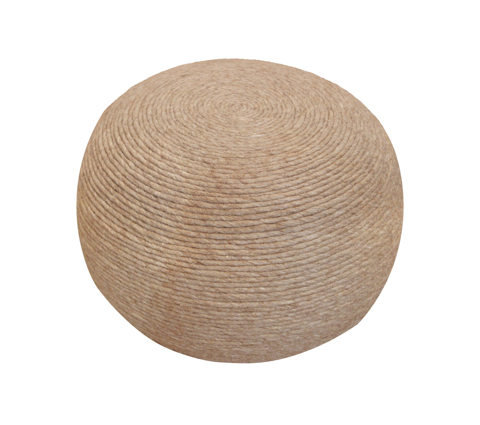 Beige Wool Round Ribbed Pouf Ottoman By Homeroots | Ottomans | Modishstore - 3