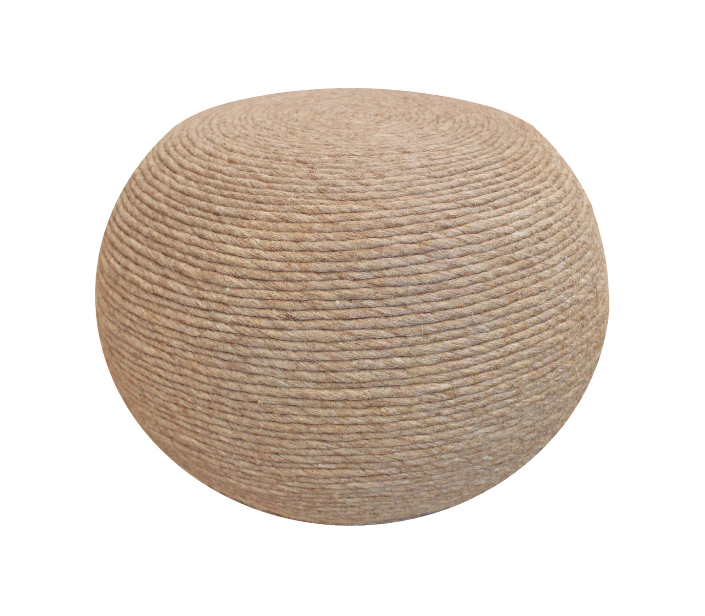 Beige Wool Round Ribbed Pouf Ottoman By Homeroots | Ottomans | Modishstore - 2