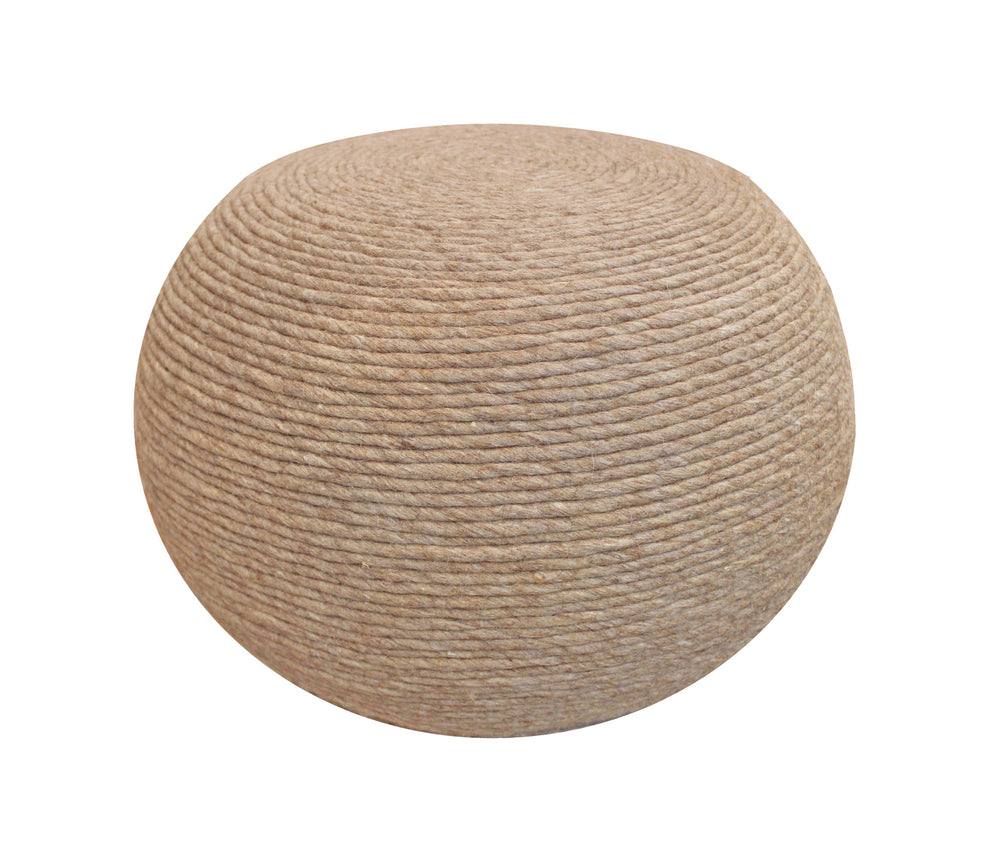 Beige Wool Round Ribbed Pouf Ottoman By Homeroots | Ottomans | Modishstore - 2