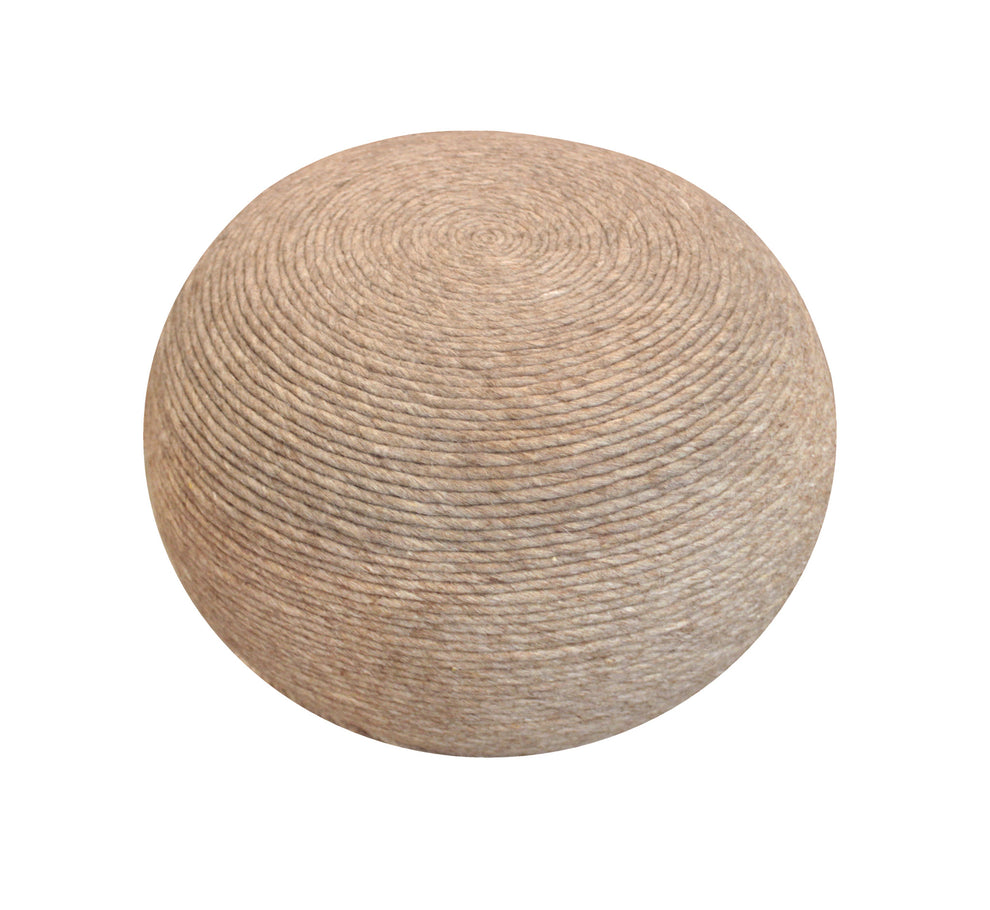 Beige Wool Round Ribbed Pouf Ottoman By Homeroots | Ottomans | Modishstore - 4
