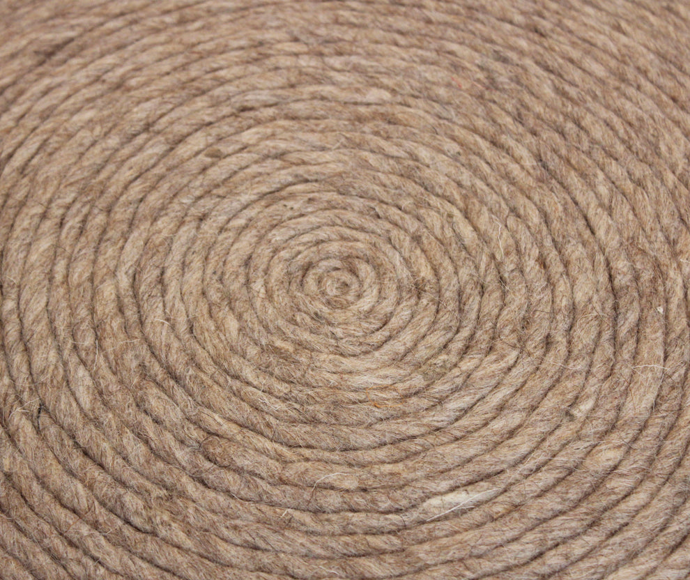 Beige Wool Round Ribbed Pouf Ottoman By Homeroots | Ottomans | Modishstore - 6