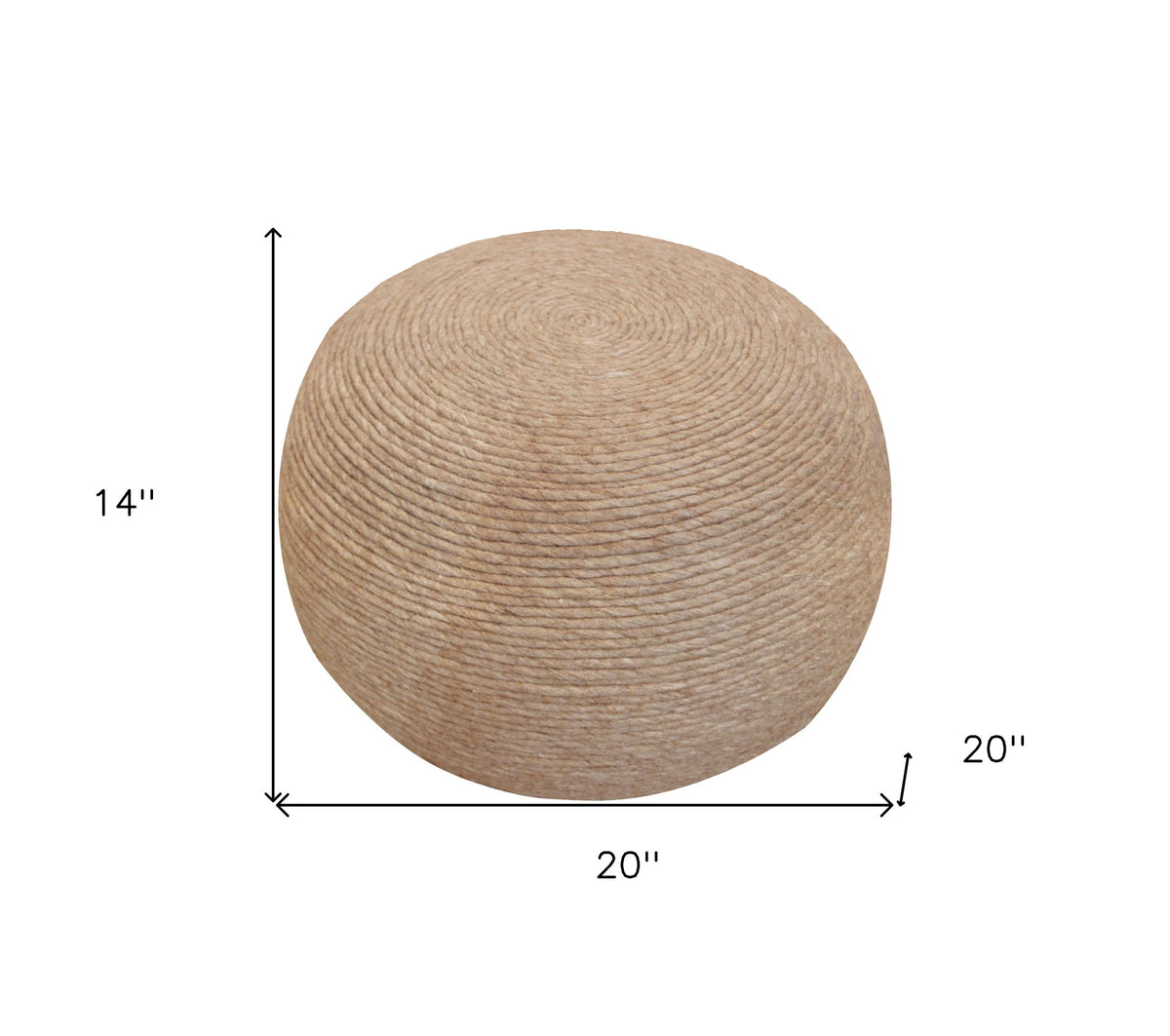 Beige Wool Round Ribbed Pouf Ottoman By Homeroots | Ottomans | Modishstore - 5