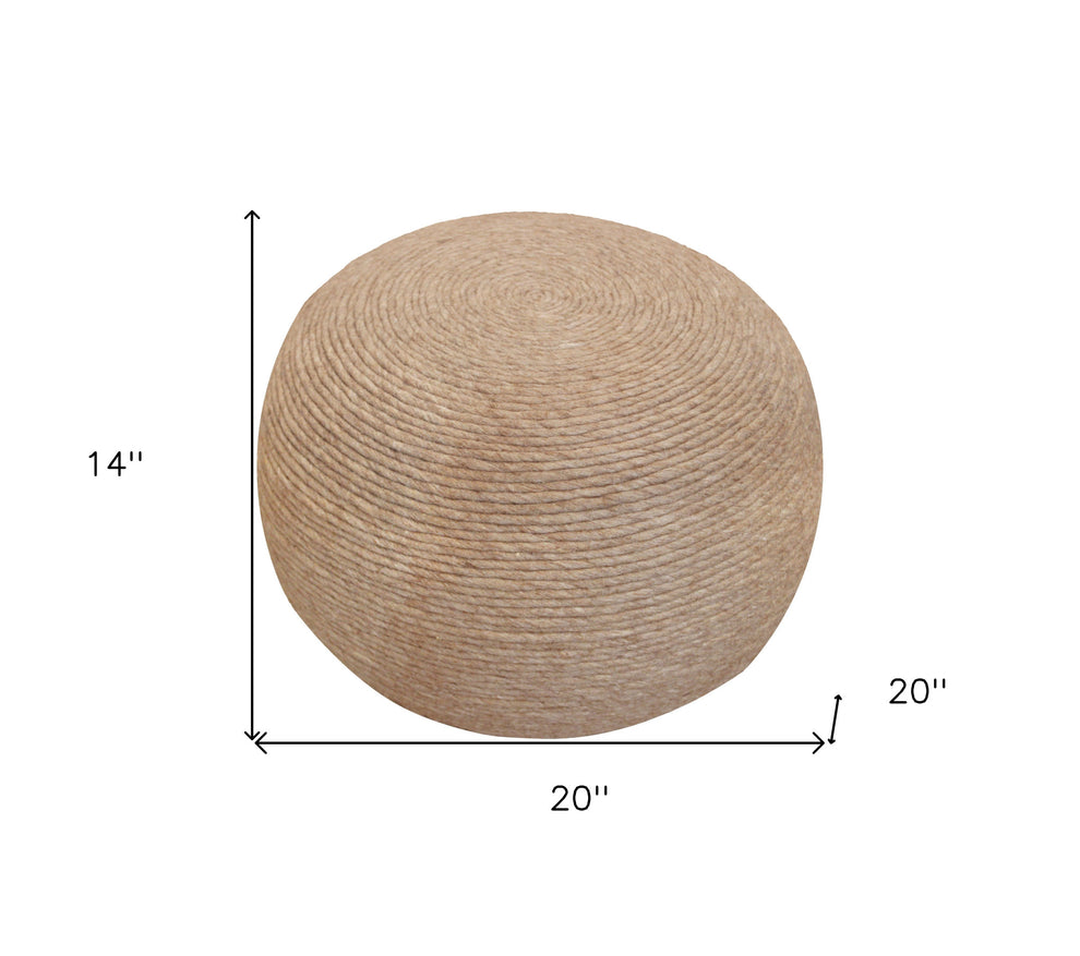 Beige Wool Round Ribbed Pouf Ottoman By Homeroots | Ottomans | Modishstore - 5